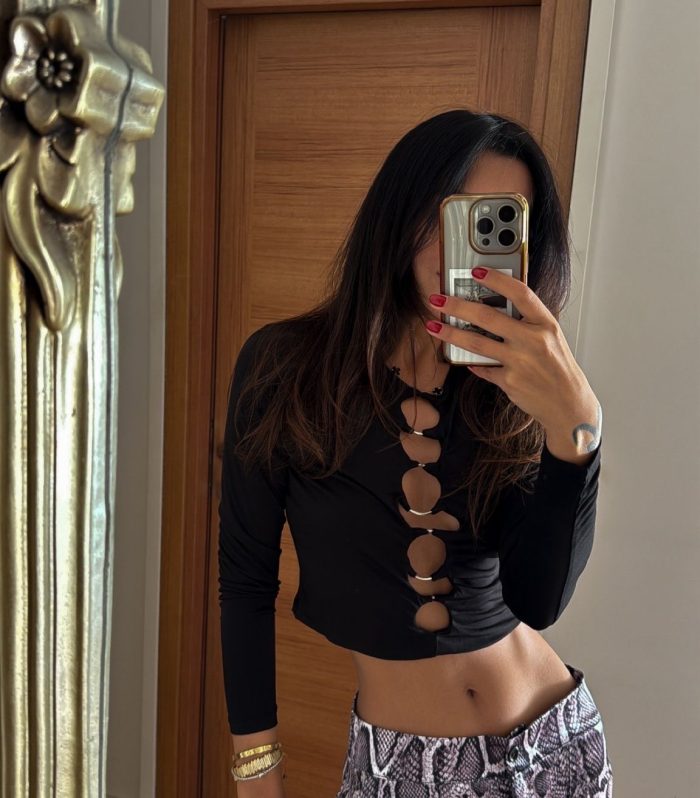 YILAN DESENLİ PANTOLON * CUT OUT MİNİ HALKA DETAY TOP ŞIK TAKIM